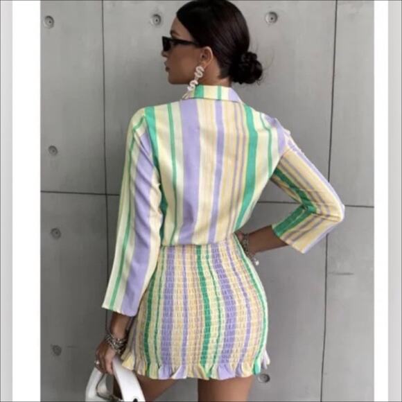 Zara Blogger Favorite Pastel Striped Smocked Skirt Valery Dress Size XS - Picture 11 of 11